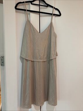 VILA Shimmery Champagne Spaghetti-Strap Mini Dress